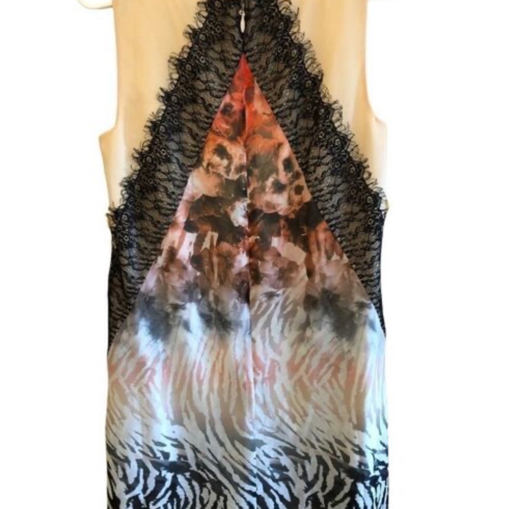Bebe Neutral Illusion Print Eyelash Lace Sheath Dress Size 4 GORGEOUS! - Picture 2 of 10